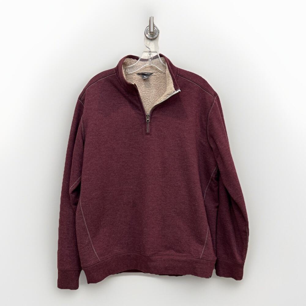 Eddie Bauer 1/4 Zip Fleece Lined Burgundy Men’s Pullover Size Medium ￼